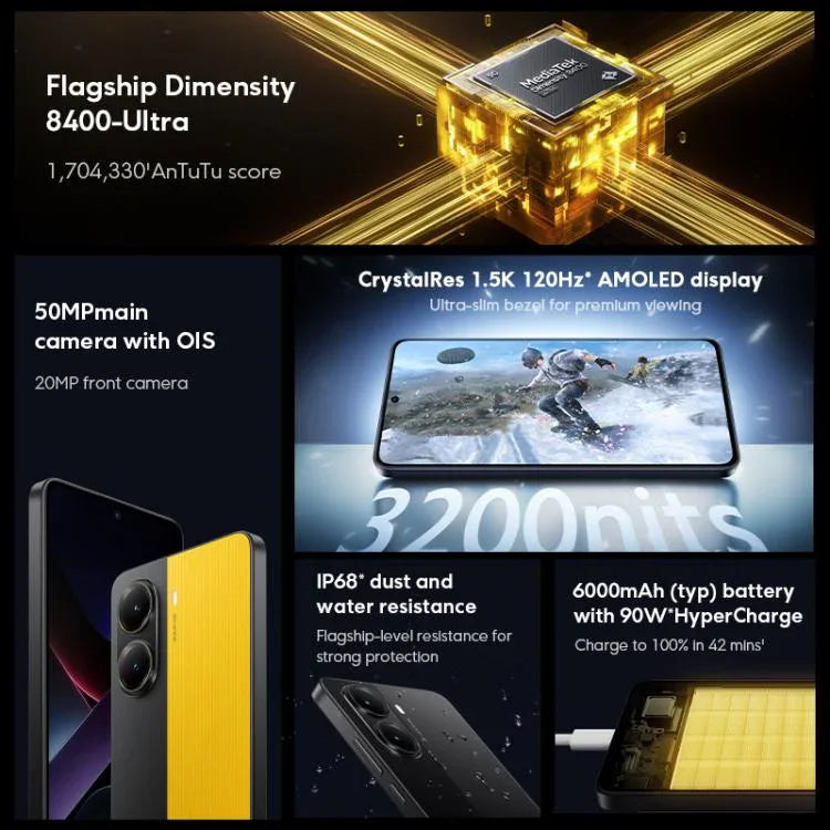 Xiaomi POCO X7 Pro 5G Global, 12 GB + 256 GB, Fingerabdrucksensor im Display, 6,67 Zoll Xiaomi HyperOS 2, MediaTek Dimensity 8400-Ultra Octa-Core-Prozessor, NFC, Netzwerk: 5G, 12 GB + 256 GB