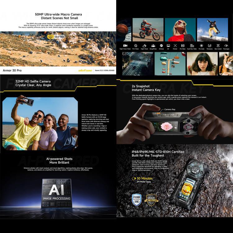 Ulefone Armor 30 Pro – Robustes Smartphone, 16 GB + 512 GB, Nachtsicht, 6,95 Zoll + 3,4 Zoll Dual-Screen, Android 14, MediaTek Dimensity 7300X Octa-Core-Prozessor, Netzwerk: 5G, OTG, NFC, Armor 30 Pro