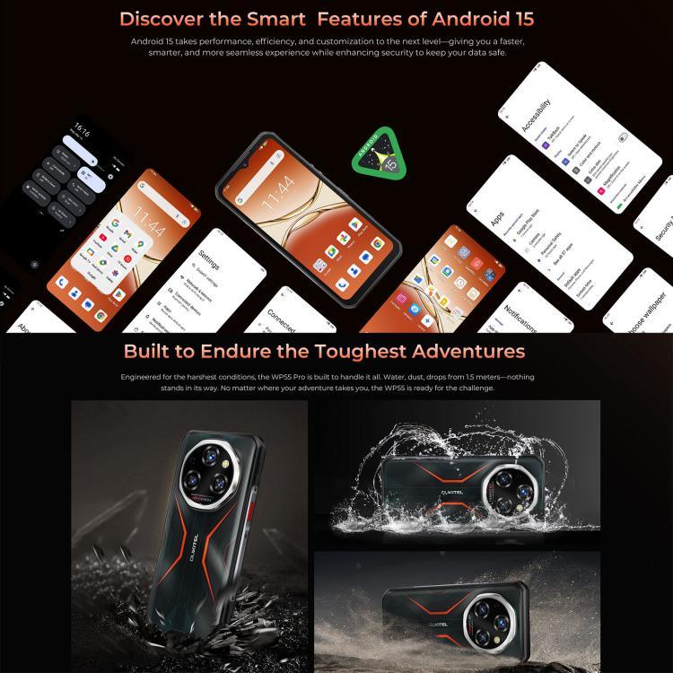 Oukitel WP55 Pro 5G Rugged Phone, 16 GB + 512 GB, 108-MP-Kamera, Fingerabdrucksensor, 6,6 Zoll, Android 15, MediaTek Dimensity 7025 Octa-Core-Prozessor, NFC, OTG, Netzwerk: 5G, WP55 Pro