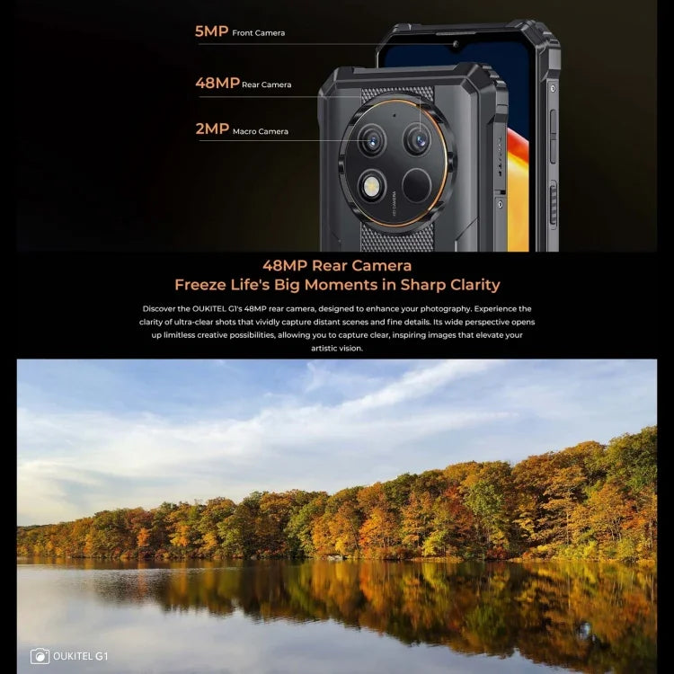 Oukitel G1 Rugged Phone, 6 GB + 256 GB, Fingerabdrucksensor, 6,52 Zoll, Android 14, T606 Octa-Core-Prozessor, NFC, OTG, Netzwerk: 4G