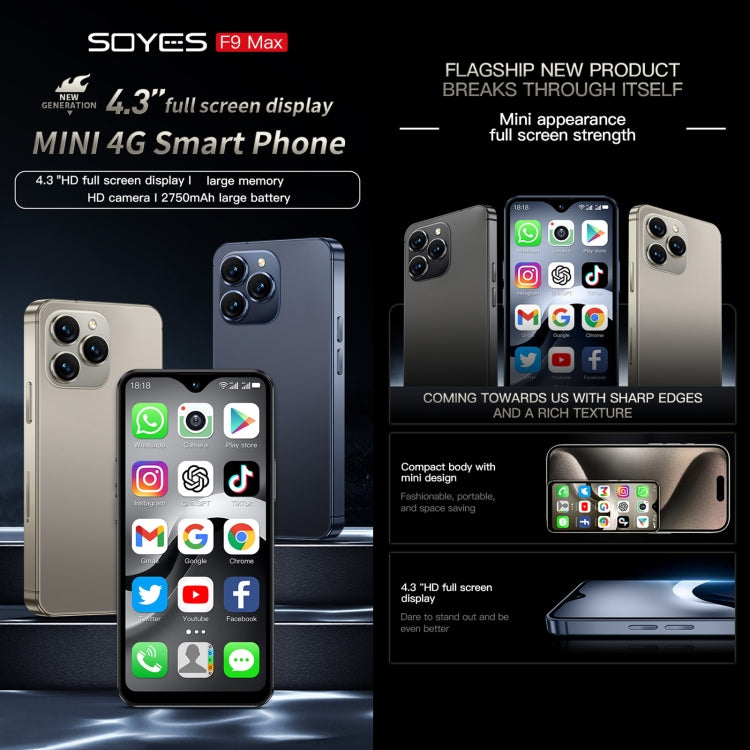 SOYES F9 Max, 4 GB + 64 GB, 4,3 Zoll, Android 12, MTK6762 Octa-Core-Prozessor, Netzwerk: 4G, OTG, Dual-SIM, 4 GB + 64 GB