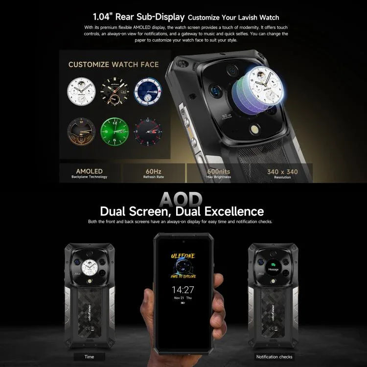 Ulefone Armor 28 Pro – Robustes Smartphone, 16 GB + 512 GB, Nachtsichtfunktion, 10600 mAh Akku, 6,67 Zoll + 1,04 Zoll Display, Android 15, MediaTek Dimensity 7300 Octa-Core-Prozessor, 5G, NFC