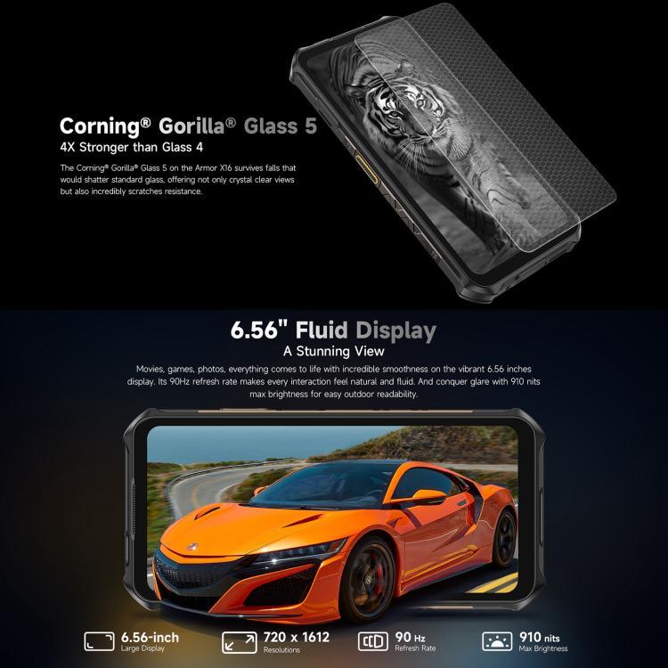 Ulefone Armor X16, 6 GB + 128 GB, Nachtsicht, robustes Smartphone (IP68/IP69K), 6,56 Zoll, Android 15, MediaTek Helio G91 Octa-Core-Prozessor, Netzwerk: 4G, NFC, OTG