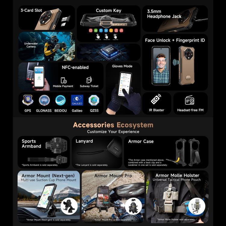Ulefone Armor X16 Pro, 5 GB + 256 GB, Nachtsicht, robustes Smartphone (IP68/IP69K), 6,56 Zoll, Android 15, MediaTek Dimensity 6300 Octa-Core-Prozessor, Netzwerk: 5G, NFC, OTG; Armor X16 Pro, 8 GB + 256 GB