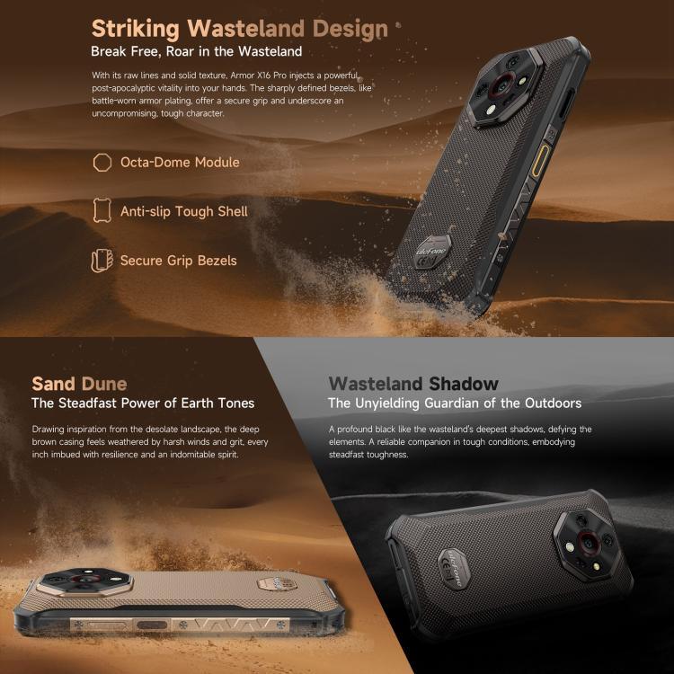Ulefone Armor X16 Pro, 5 GB + 256 GB, Nachtsicht, robustes Smartphone (IP68/IP69K), 6,56 Zoll, Android 15, MediaTek Dimensity 6300 Octa-Core-Prozessor, Netzwerk: 5G, NFC, OTG; Armor X16 Pro, 8 GB + 256 GB
