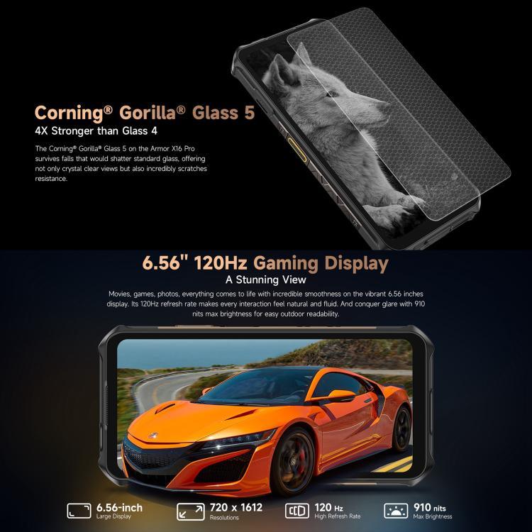 Ulefone Armor X16 Pro, 5 GB + 256 GB, Nachtsicht, robustes Smartphone (IP68/IP69K), 6,56 Zoll, Android 15, MediaTek Dimensity 6300 Octa-Core-Prozessor, Netzwerk: 5G, NFC, OTG; Armor X16 Pro, 8 GB + 256 GB