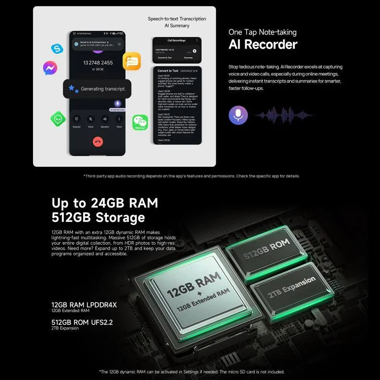 Ulefone Armor 33 Rugged Phone, 12 GB + 512 GB, 6,95 Zoll, Android 15, MediaTek Helio G100 Octa-Core, Netzwerk: 4G, OTG, NFC, LED-Beleuchtung, Armor 33