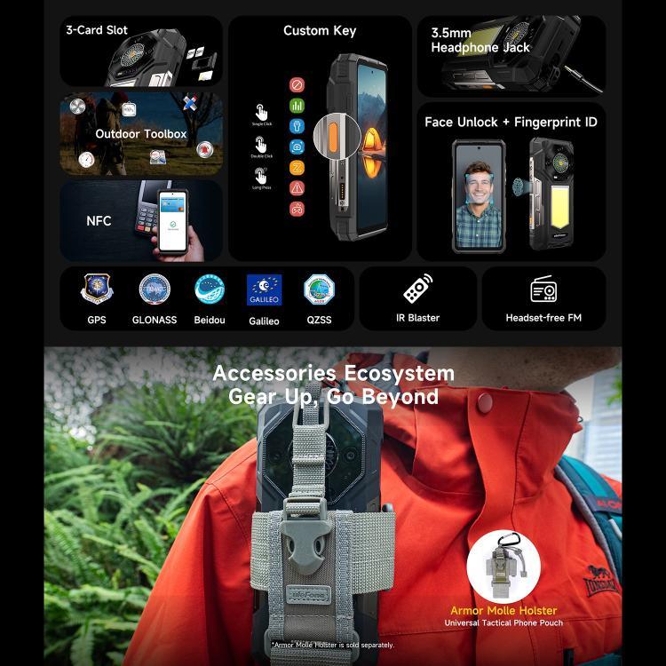 Ulefone Armor 33 Rugged Phone, 12 GB + 512 GB, 6,95 Zoll, Android 15, MediaTek Helio G100 Octa-Core, Netzwerk: 4G, OTG, NFC, LED-Beleuchtung, Armor 33