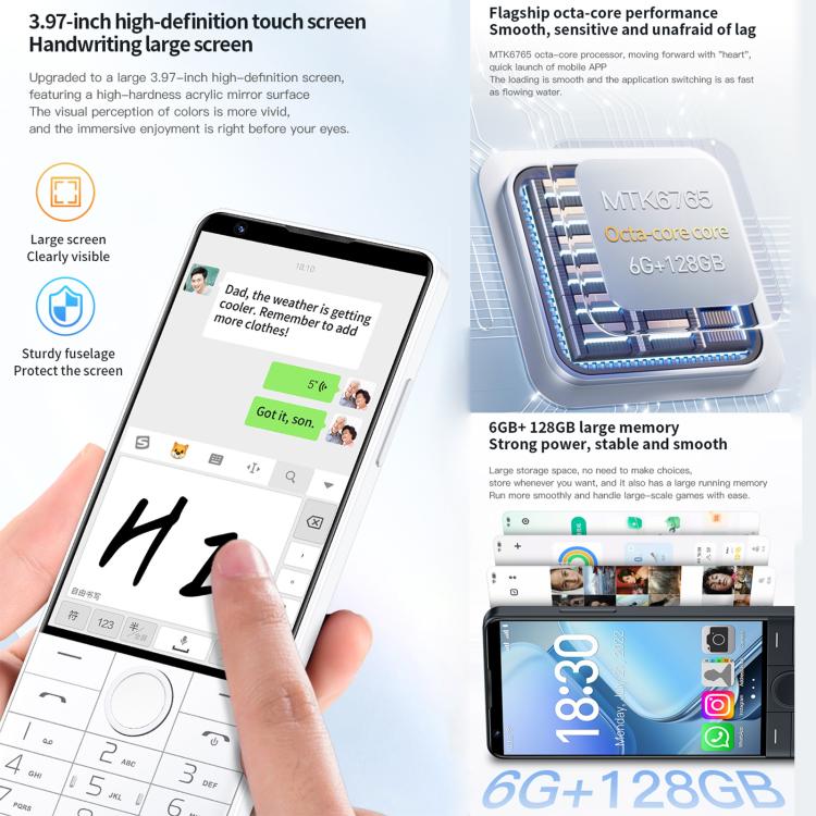DOOV R70 Tastenhandy, 6 GB + 128 GB, 4-Zoll-Display, Android 13, Mediatek MT6762 Octa-Core-Prozessor, 4G-Netzwerk, Google Play Store-Unterstützung, mit Kamera