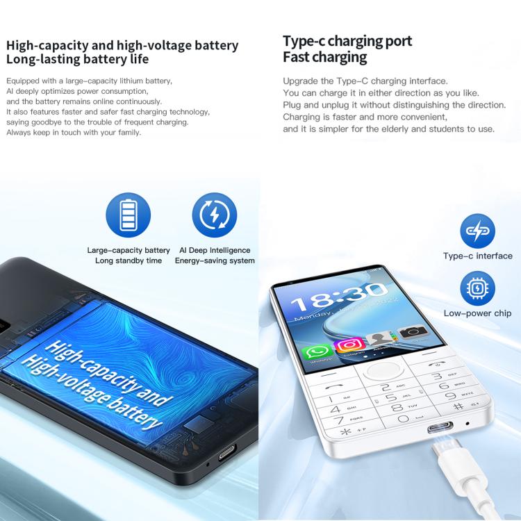 DOOV R70 Tastenhandy, 6 GB + 128 GB, 4-Zoll-Display, Android 13, Mediatek MT6762 Octa-Core-Prozessor, 4G-Netzwerk, Google Play Store-Unterstützung, mit Kamera