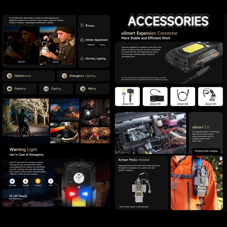 Ulefone Armor 29 Ultra – Robustes Smartphone, 16 GB + 1 TB, Nachtsicht, 6,67 Zoll + 1,04 Zoll Display, Android 15, MediaTek Dimensity 9300+ Octa-Core-Prozessor, 5G-Netzwerk, vielseitige LED-Leuchte, Warnleuchte, Armor 29 Ultra