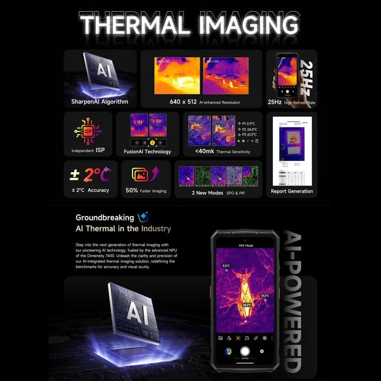 Ulefone Armor 29 Pro Thermal Version – Robustes Smartphone, 16 GB + 512 GB, Nachtsicht, 6,67 Zoll + 1,04 Zoll Display, Android 15, MediaTek Dimensity 7400 Octa-Core-Prozessor, Netzwerk: 5G, OTG, NFC, Armor 29 Pro Thermal Version