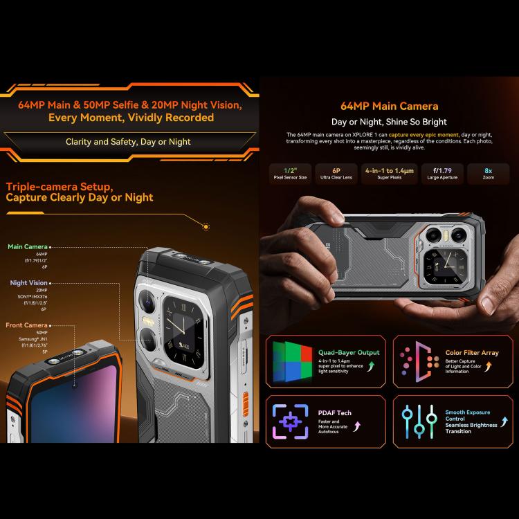 Blackview XPLORE 1, 16 GB + 512 GB, 6,78 Zoll, Android 15, Dimensity 7050 MT8791V/HZA Octa-Core-Prozessor, Netzwerk: 5G, OTG, NFC, XPLORE 1 16 GB + 512 GB