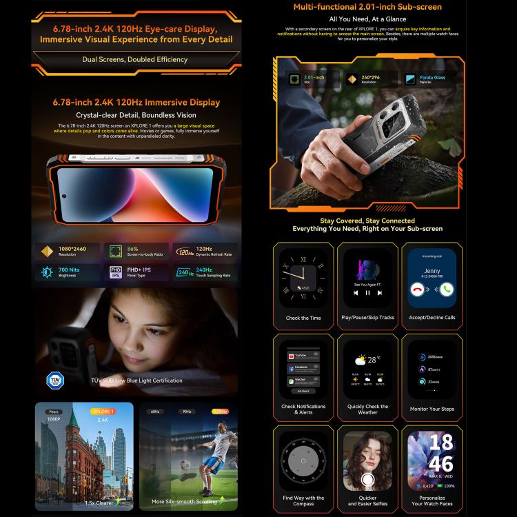 Blackview XPLORE 1, 16 GB + 512 GB, 6,78 Zoll, Android 15, Dimensity 7050 MT8791V/HZA Octa-Core-Prozessor, Netzwerk: 5G, OTG, NFC, XPLORE 1 16 GB + 512 GB