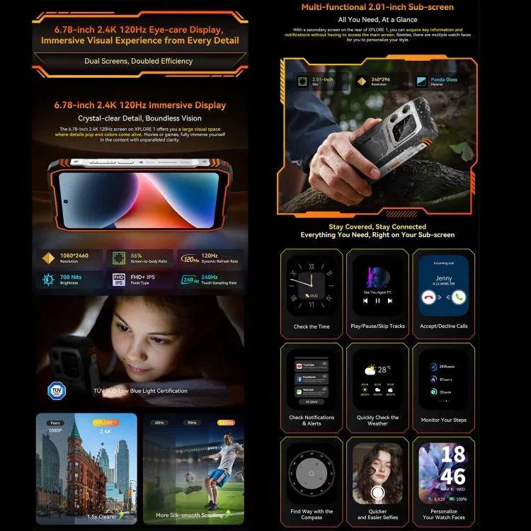Blackview XPLORE 1, 12 GB + 256 GB, 6,78 Zoll, Android 15, Dimensity 7050 MT8791V/HZA Octa-Core-Prozessor, Netzwerk: 5G, OTG, NFC, XPLORE 1 12 GB + 256 GB