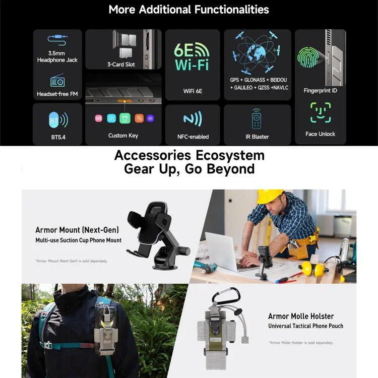 Ulefone Armor 34 Pro+ Projektor, 16 GB + 512 GB, Nachtsicht, robustes Smartphone (IP68/IP69K), 6,95 Zoll, Android 15, MediaTek Dimensity 7400X Octa-Core-Prozessor, Netzwerk: 5G, NFC, OTG, Armor 34 Pro+