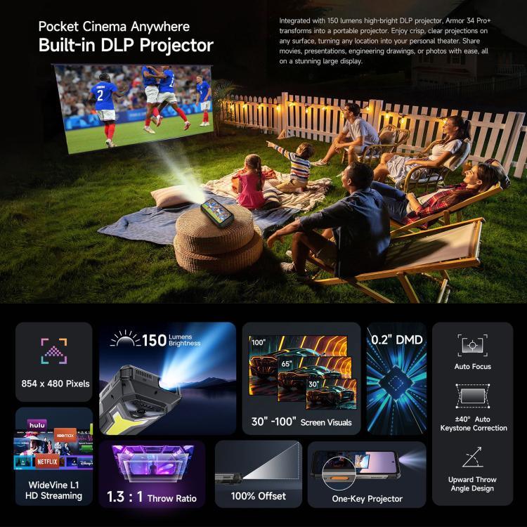 Ulefone Armor 34 Pro+ Projektor, 16 GB + 512 GB, Nachtsicht, robustes Smartphone (IP68/IP69K), 6,95 Zoll, Android 15, MediaTek Dimensity 7400X Octa-Core-Prozessor, Netzwerk: 5G, NFC, OTG, Armor 34 Pro+