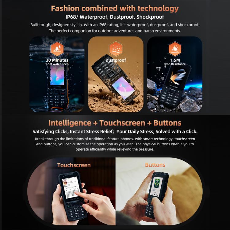HAMTOD H6 Robustes Smartphone, 3 GB RAM + 32 GB interner Speicher, 2,83 Zoll Display, Android 11, UNISOC SC9832E Quad-Core-Prozessor, Netzwerk: 4G, VoLTE, SOS-Funktion