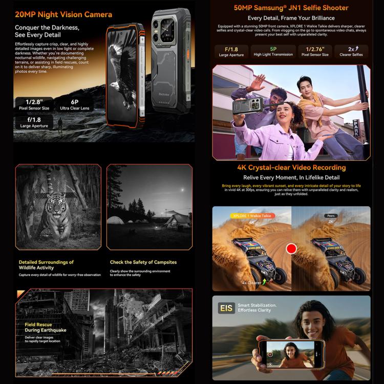 Blackview XPLORE 1 Walkie Talkie Robust Telefon, 12GB+256GB, 6,78 Zoll Android 15 Dimensity 7050 MT8791V/HZA Octa Core, Netzwerk: 5G, OTG, NFC, XPLORE 1 Walkie Talkie 12GB+256GB