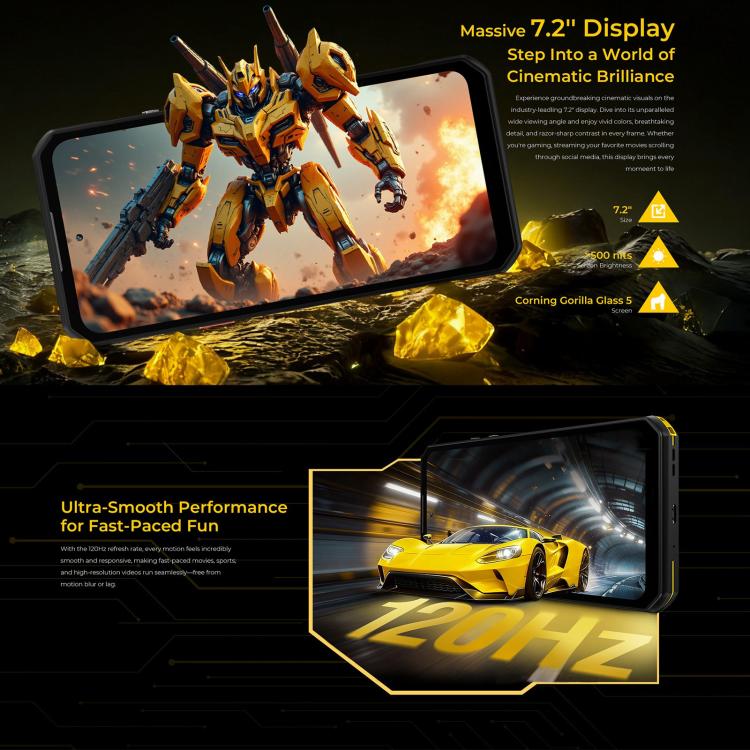 Oukitel WP60 Robust Telefon, 12GB+512GB, Nachtsicht, 108MP Kamera, Seitlicher Fingerabdruck, 7,2 Zoll Android 15 MediaTek Dimensity 7025 Octa Core, NFC, OTG, Netzwerk: 5G, 12GB+512GB