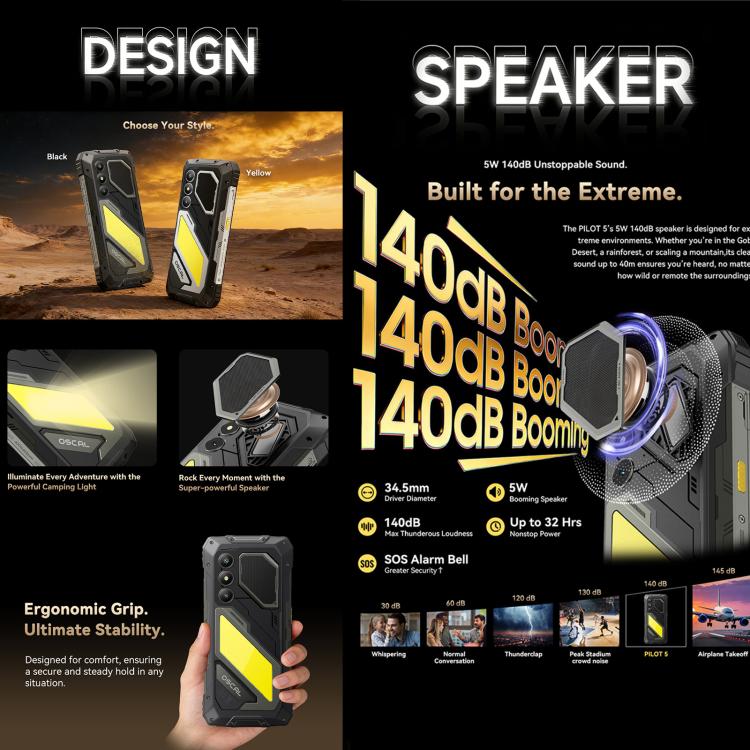 Blackview Oscal Pilot 5 5G Robust Telefon, 8GB+256GB, 6,67 Zoll Android 16 UMS9620 T8100 Octa Core, Netzwerk: 5G, OTG, NFC