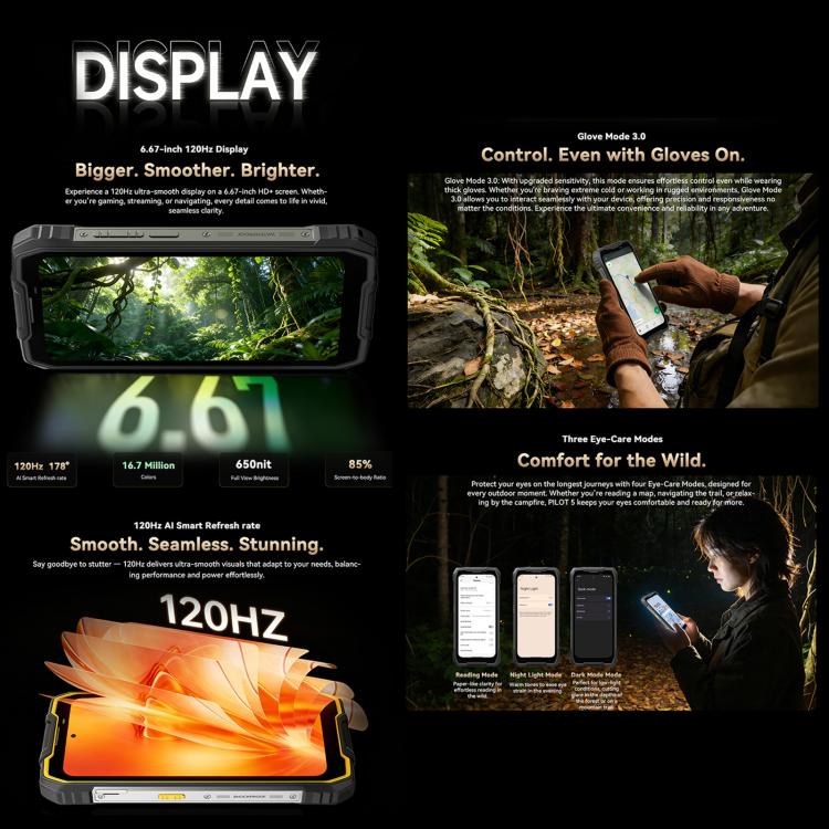 Blackview Oscal Pilot 5 5G Robust Telefon, 8GB+256GB, 6,67 Zoll Android 16 UMS9620 T8100 Octa Core, Netzwerk: 5G, OTG, NFC