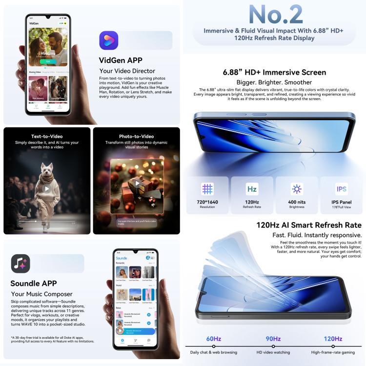 Blackview WAVE 10, 8GB+256GB, 6,88 Zoll Android 16 Unisoc UMS9230E Octa Core, Netzwerk: 4G, OTG, WAVE 10, 8GB+128GB