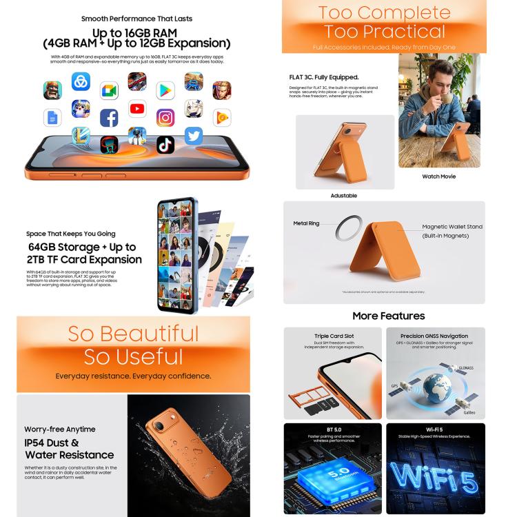 Blackview Oscal FLAT 3C, 4GB+64GB, 6,56 Zoll Android 16 Unisoc UMS312 T310 Quad Core, OTG, Netzwerk: 4G, 4GB+64GB