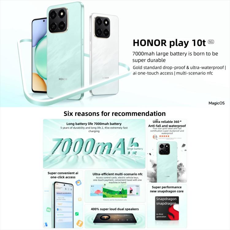 Honor Play10T, 8 GB + 256 GB, seitlicher Fingerabdrucksensor, 6,8 Zoll, Android 15, Magic OS 9.0, Snapdragon 6s Gen 3 Octa-Core-Prozessor, Netzwerk: 5G, 8 GB + 256 GB