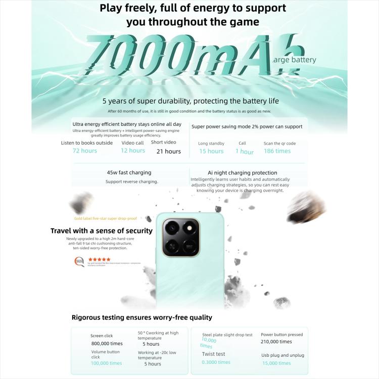 Honor Play10T, 8 GB + 256 GB, seitlicher Fingerabdrucksensor, 6,8 Zoll, Android 15, Magic OS 9.0, Snapdragon 6s Gen 3 Octa-Core-Prozessor, Netzwerk: 5G, 8 GB + 256 GB