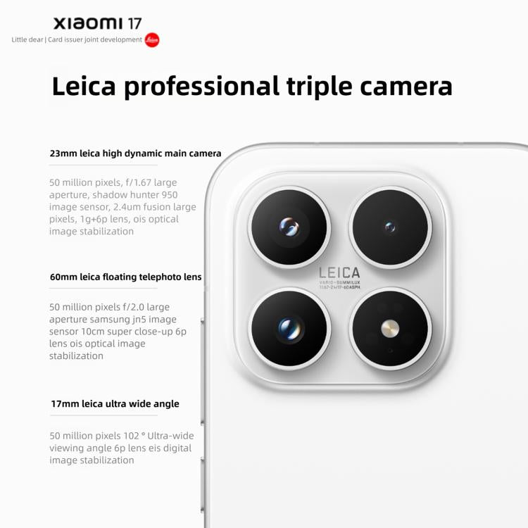 Xiaomi 17, 16 GB + 512 GB, 3D-Ultraschall-Fingerabdrucksensor, 6,3 Zoll Xiaomi HyperOS 3, Snapdragon 8 Elite Gen 5 Octa-Core-Prozessor, NFC, Netzwerk: 5G, 16 GB + 512 GB