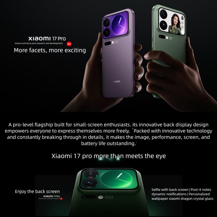 Xiaomi 17 Pro, 12 GB + 256 GB, 3D-Ultraschall-Fingerabdrucksensor, 6,3 Zoll Xiaomi HyperOS 3, Snapdragon 8 Elite Gen 5 Octa-Core-Prozessor, NFC, Netzwerk: 5G, 12 GB + 256 GB
