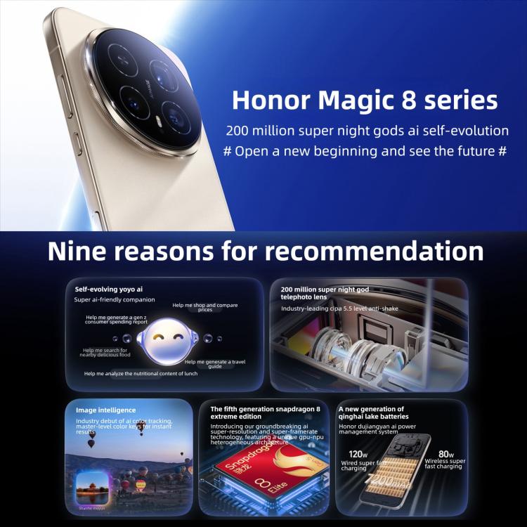 Honor Magic8 Pro, 12 GB + 256 GB, Fingerabdrucksensor im Display, 6,71 Zoll MagicOS 10.0 / Android 16, Snapdragon 8 Elite Gen 5 Octa-Core-Prozessor, Netzwerk: 5G, NFC, OTG, 12 GB + 256 GB