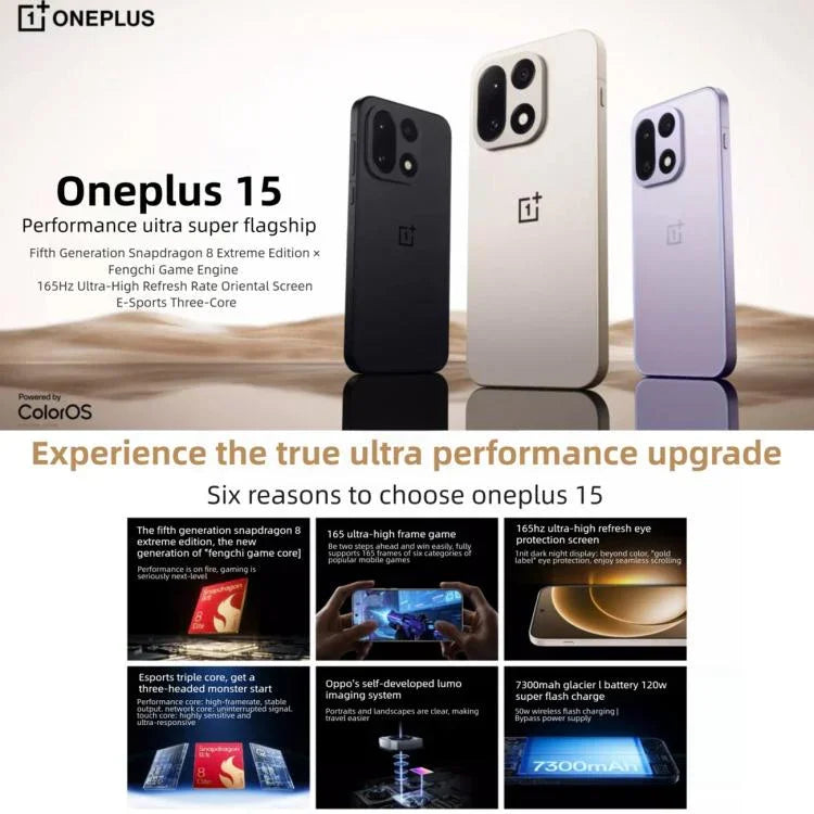 OnePlus 15, 16 GB + 512 GB, Fingerabdrucksensor im Display, 6,78 Zoll ColorOS 16.0, Snapdragon 8 Elite Gen 5 Octa-Core-Prozessor, NFC, Netzwerk: 5G, 16 GB + 512 GB