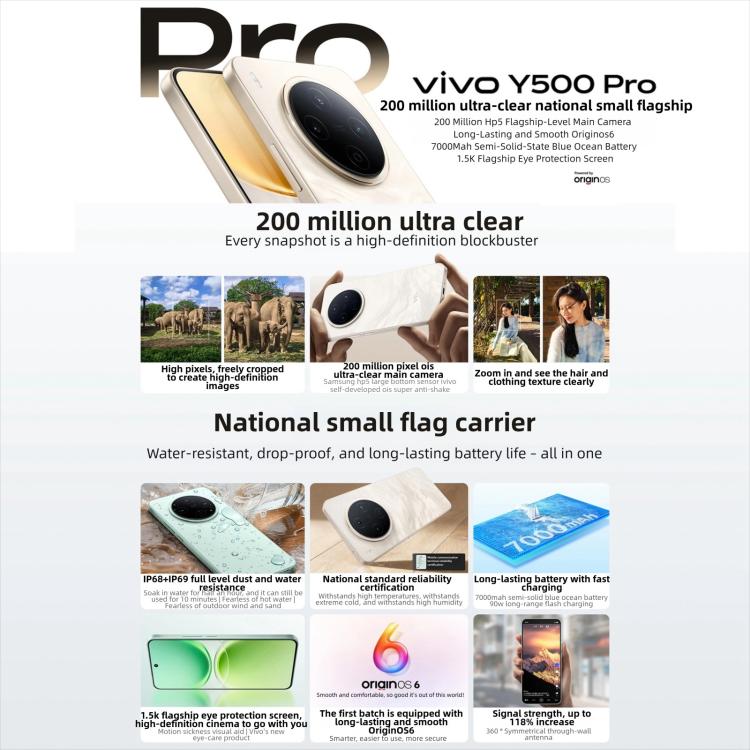 vivo Y500 Pro, 12 GB + 512 GB, 6,67 Zoll, Android 16 OriginOS 6, Dimensity 7400 Octa-Core-Prozessor, OTG, NFC, Netzwerk: 5G, 12 GB + 512 GB