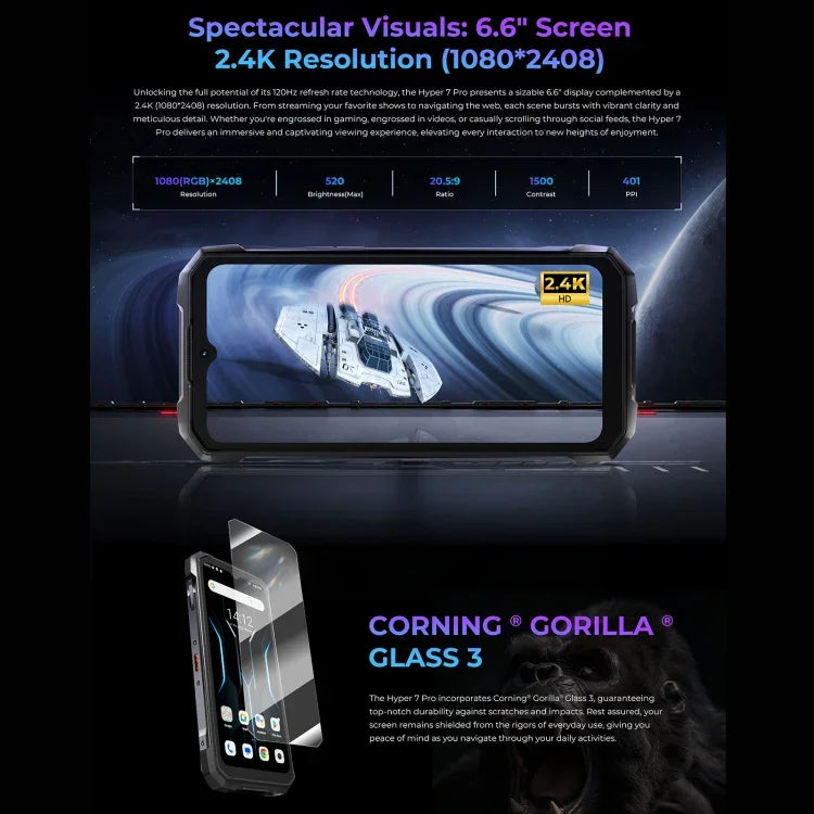 HOTWAV Hyper 7 Pro – Robustes Smartphone, 16 GB + 256 GB, 10800 mAh Akku, 6,6 Zoll Display, Android 14, MediaTek Dimensity 7050 5G, Netzwerk: 5G, OTG, NFC