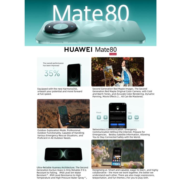 HUAWEI Mate 80, 12 GB + 512 GB, seitlicher Fingerabdrucksensor, 6,75 Zoll HarmonyOS 6.0, Kirin 9020, NFC, OTG, unterstützt Google Play nicht, 12 GB + 512 GB