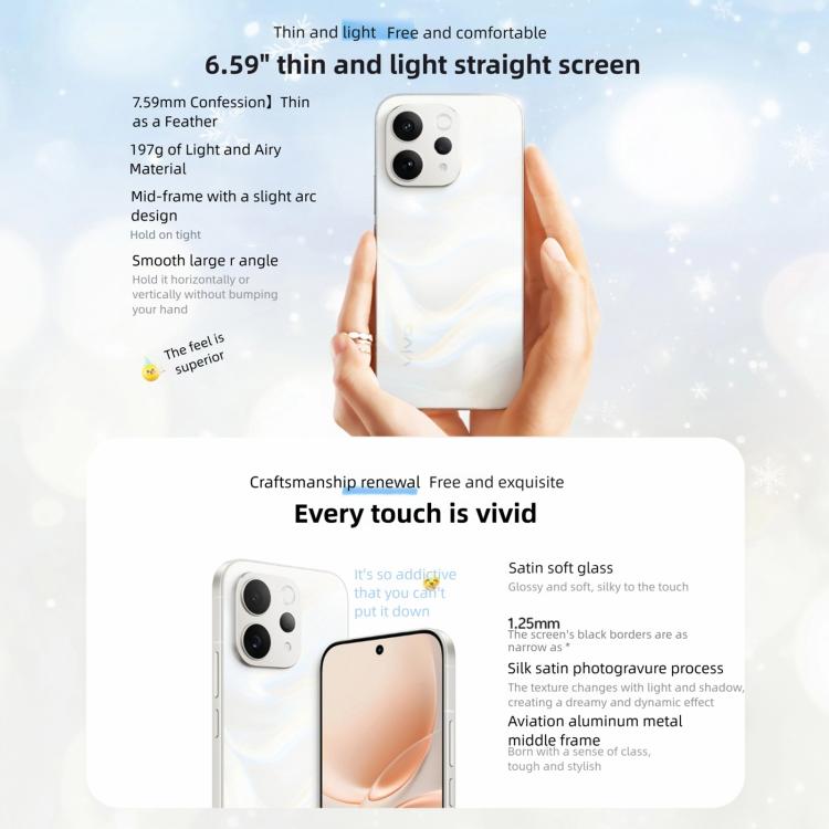 vivo S50, 16GB+256GB, 3D Fingerabdruck, 6,59 Zoll Android 16 OriginOS 6 Snapdragon 8s Gen 3 Octa Core, OTG, NFC, Netzwerk: 5G, Unterstützt Google Play, 16GB+256GB