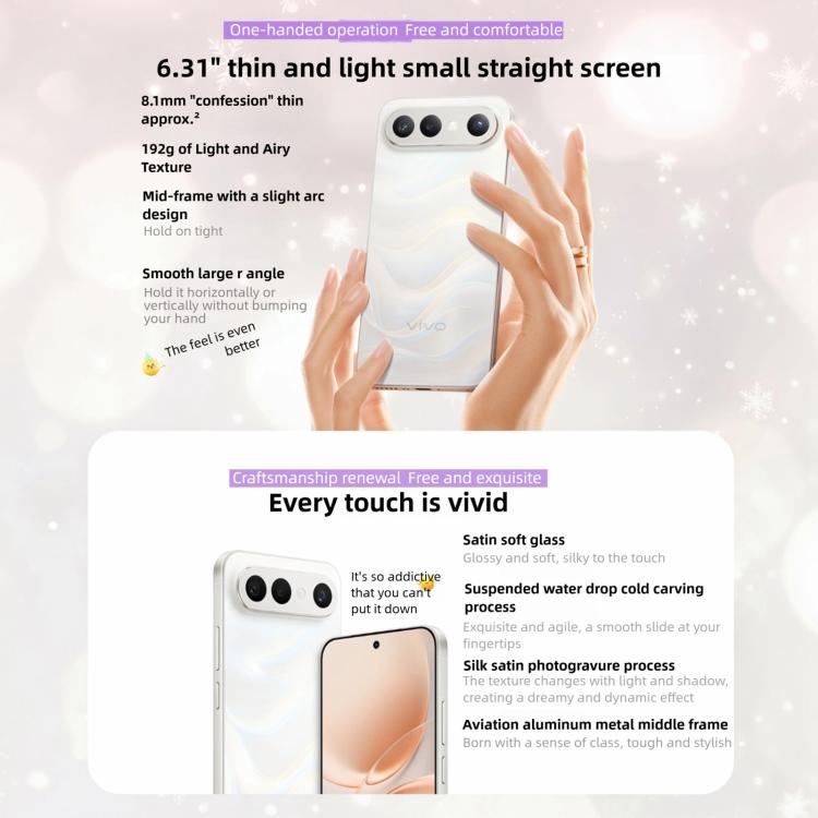 vivo S50 Pro mini, 16GB+512GB, 3D Fingerabdruck, 6,31 Zoll Android 16 OriginOS 6 Snapdragon 8 Gen 5 Octa Core, OTG, NFC, Netzwerk: 5G, Unterstützt Google Play, 16GB+512GB