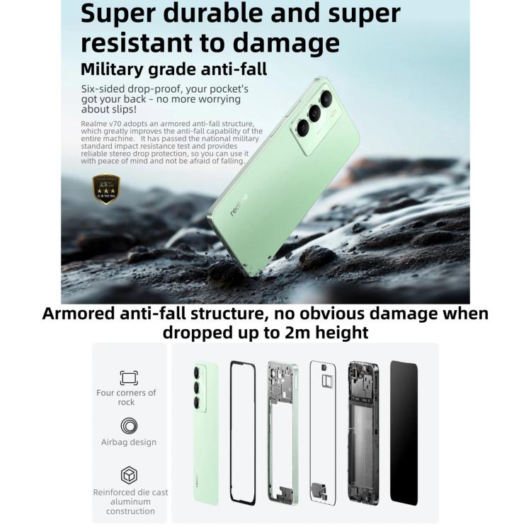 Realme V70, 6GB+128GB, 6,67 Zoll Realme UI 6.0 Android 15 Dimensity 6300 5G Octa Core, Netzwerk: 5G, 6GB+128GB
