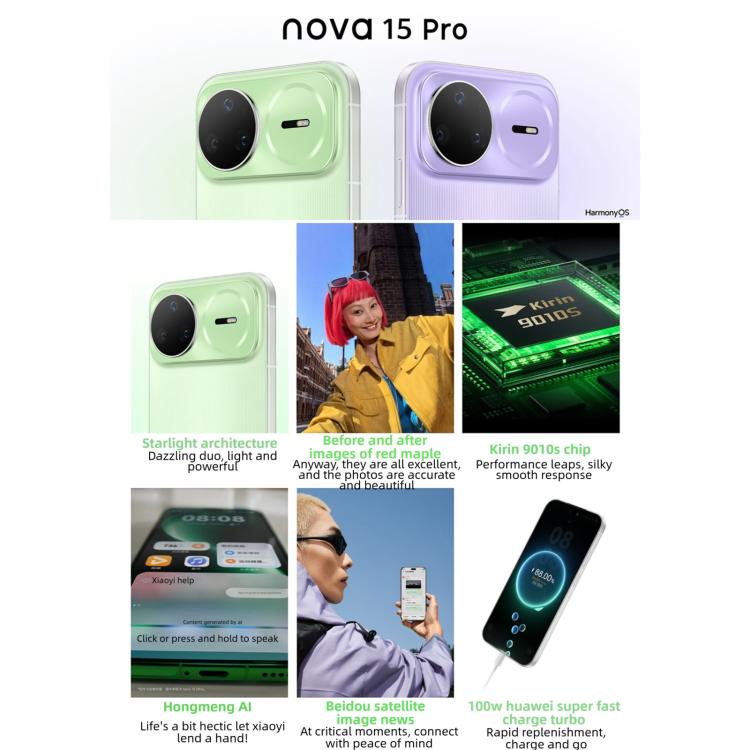Huawei nova 15 Pro, Kunlun-Glas, 12GB+256GB, Seitliche Fingerabdruckerkennung, 6,84 Zoll HarmonyOS 6.0 Kirin 9010S Octa Core, NFC, OTG, Unterstützt kein Google Play, Kunlun-Glas, 12GB+256GB
