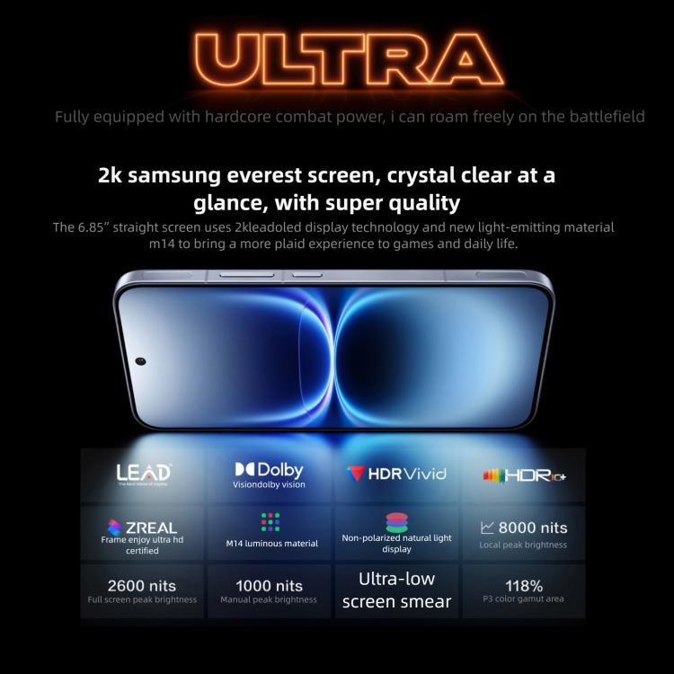 vivo iQOO 15 Ultra, 16GB+1TB, Ultraschall 3D-Fingerabdruck, 6,85 Zoll Android 16 OriginOS 6 Snapdragon 8 Elite Gen 5 Octa Core, OTG, NFC, Netzwerk: 5G, Unterstützt Google Play, 16GB+1TB
