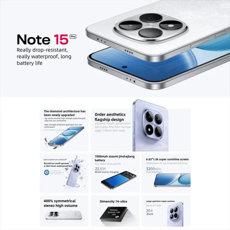 Xiaomi Redmi Note 15 Pro 5G, 12 GB + 256 GB, 6,83 Zoll Xiaomi HyperOS 2, Dimensity 7400-Ultra Octa-Core-Prozessor, Netzwerk: 5G, NFC, 12 GB + 256 GB