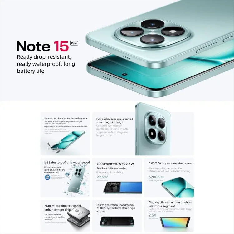 Xiaomi Redmi Note 15 Pro+ 5G, 12 GB + 512 GB, 6,83 Zoll Xiaomi HyperOS 2, Snapdragon 7s Gen 4 Octa-Core-Prozessor, Netzwerk: 5G, NFC, 12 GB + 512 GB