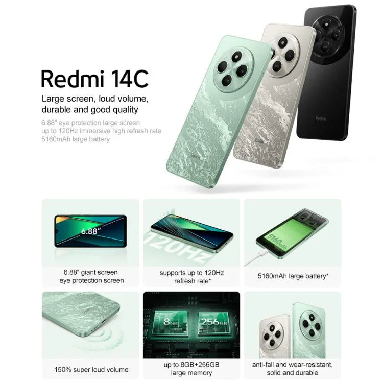Xiaomi Redmi 14C, 4 GB + 64 GB, 6,67 Zoll Xiaomi HyperOS, MediaTek Helio G81-Ultra Octa-Core-Prozessor, Netzwerk: 4G, 4 GB + 64 GB