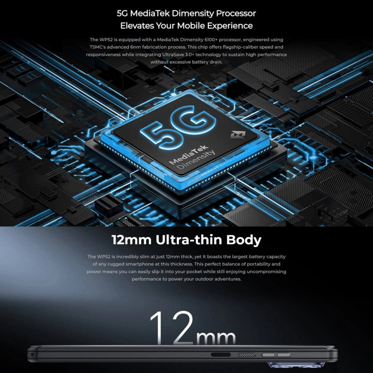 Oukitel WP52 5G Rugged Phone, 4GB+256GB, 6,6 Zoll Android 14.0 MediaTek Dimensity 6100+ Octa-Core 3,0 GHz, NFC, OTG, Netzwerk: 5G, WP52