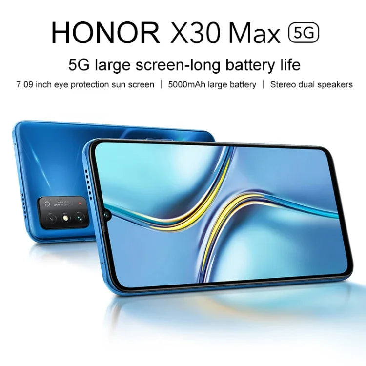 Dual-Kamera auf der Rückseite, seitlicher Fingerabdrucksensor, 5000-mAh-Akku, 7,09 Zoll Magic UI 5.0 (Android R), Dimensity 900 Octa-Core-Prozessor mit bis zu 2,4 GHz, Netzwerk: 5G, NFC, Google Play wird nicht unterstützt, X30 Max 5G 8 GB + 128 GB