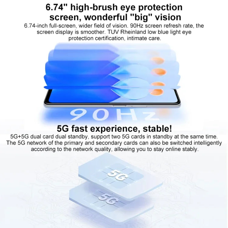 Dreifach-Rückkamera, seitliche Fingerabdruckerkennung, 5000mAh Akku, 6,74 Zoll Magic UI 5.0 (Android 11) MediaTek Dimensity 700 Octa Core bis zu 2,2 GHz, Netzwerk: 5G, OTG, unterstützt Google Play nicht, 8GB+128GB