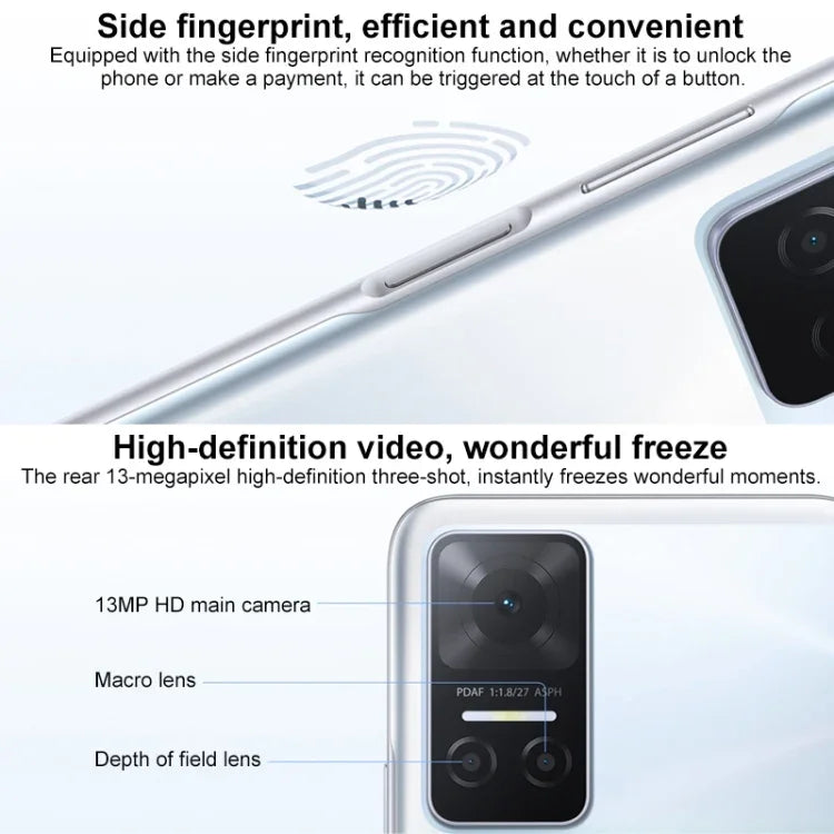 Dreifach-Rückkamera, seitliche Fingerabdruckerkennung, 5000mAh Akku, 6,74 Zoll Magic UI 5.0 (Android 11) MediaTek Dimensity 700 Octa Core bis zu 2,2 GHz, Netzwerk: 5G, OTG, unterstützt Google Play nicht, 8GB+128GB