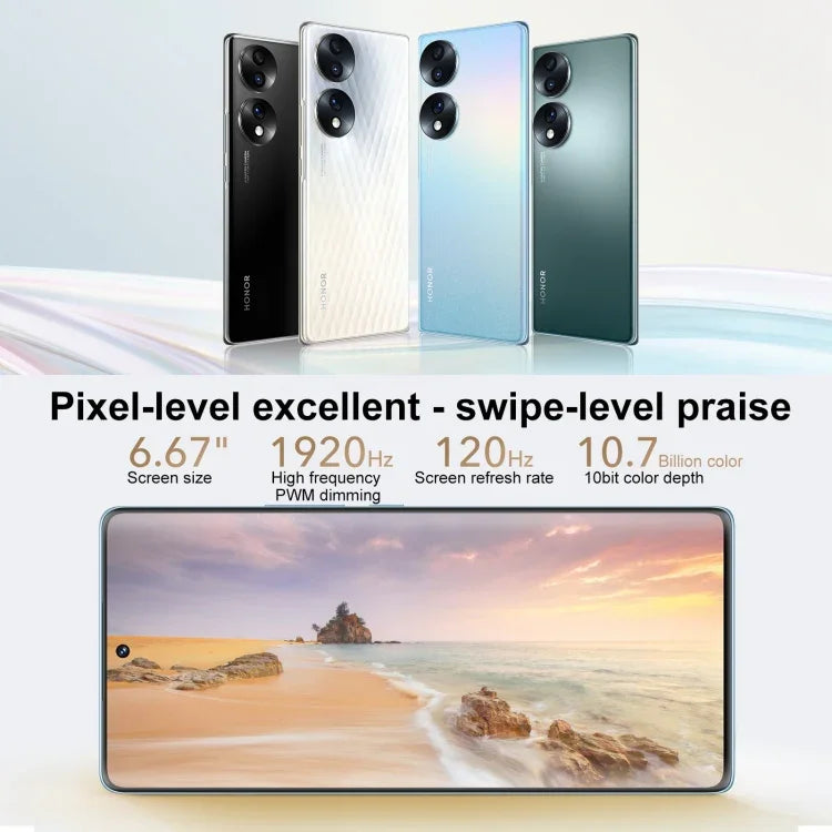Dreifach-Kamera auf der Rückseite, Fingerabdrucksensor im Display, 6,67 Zoll Magic UI 6.1, Qualcomm Snapdragon 778G Plus Octa-Core-Prozessor mit bis zu 2,5 GHz, Netzwerk: 5G, OTG, NFC, Google Play wird nicht unterstützt, Honor 70 5G 12 GB + 512 GB